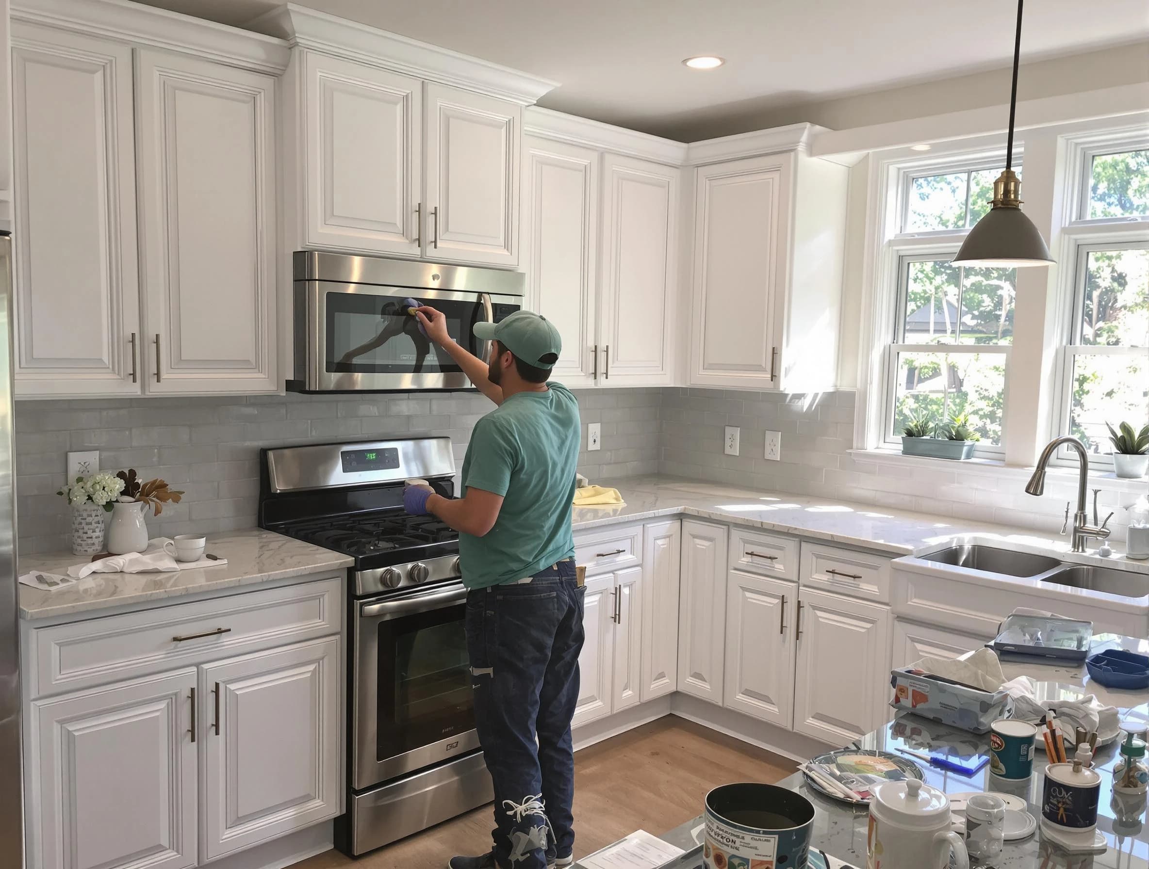 Kitchen cabinets being refinished by Sun City House Painters in Sun City, AZ