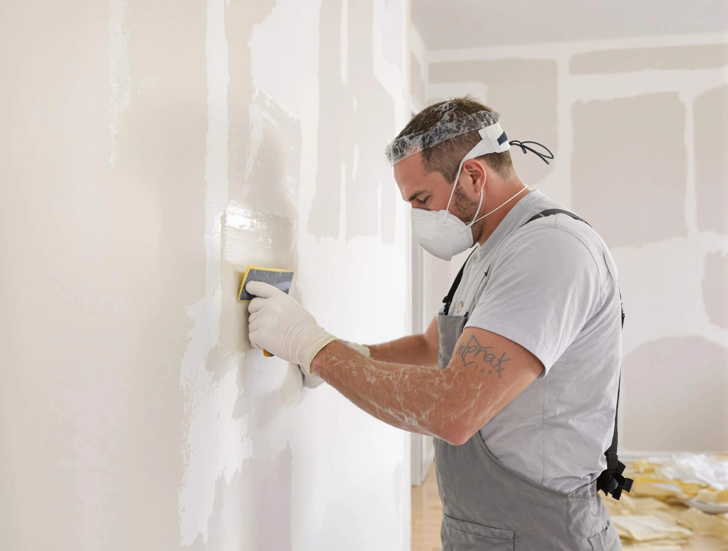Sun City House Painters technician applying mud to drywall seams in Sun City, AZ