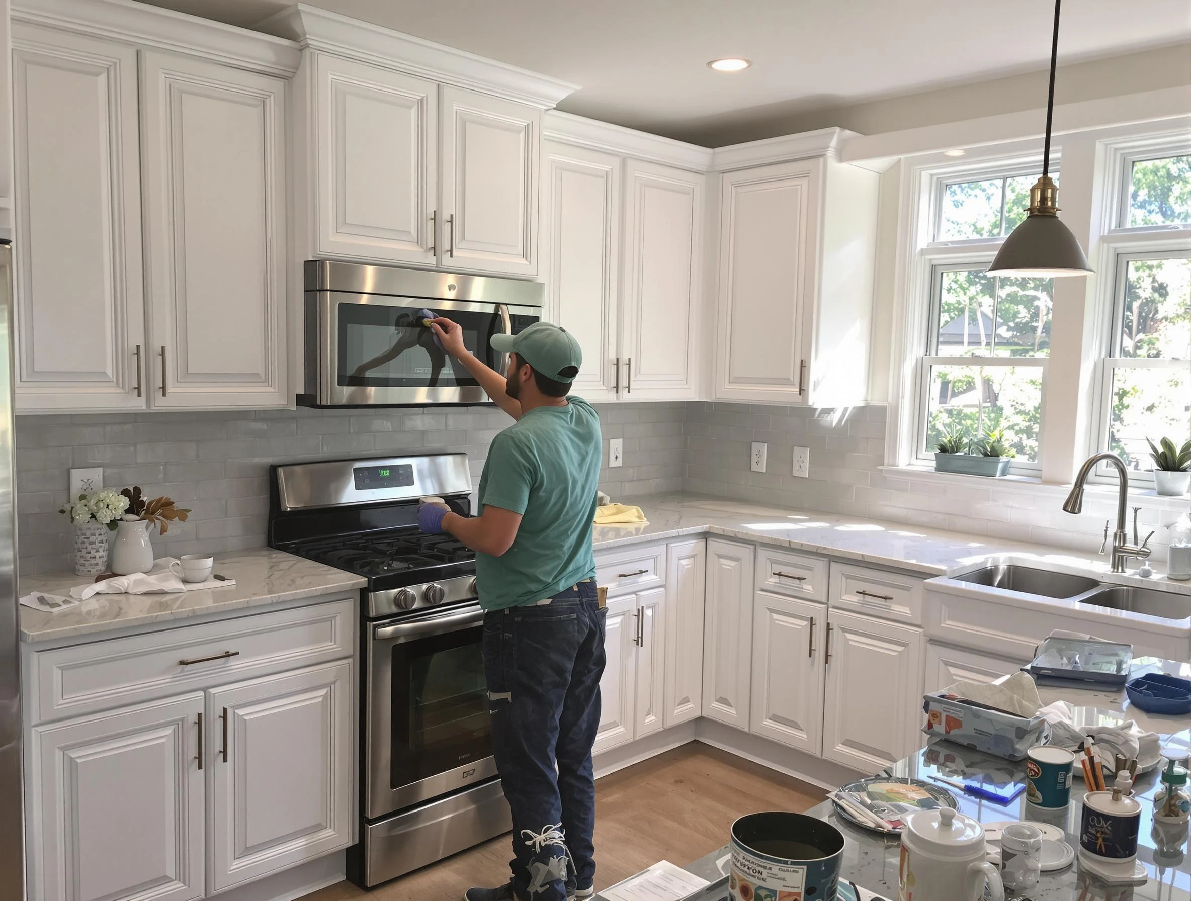 Kitchen cabinets being refinished by Sun City House Painters in Sun City, AZ