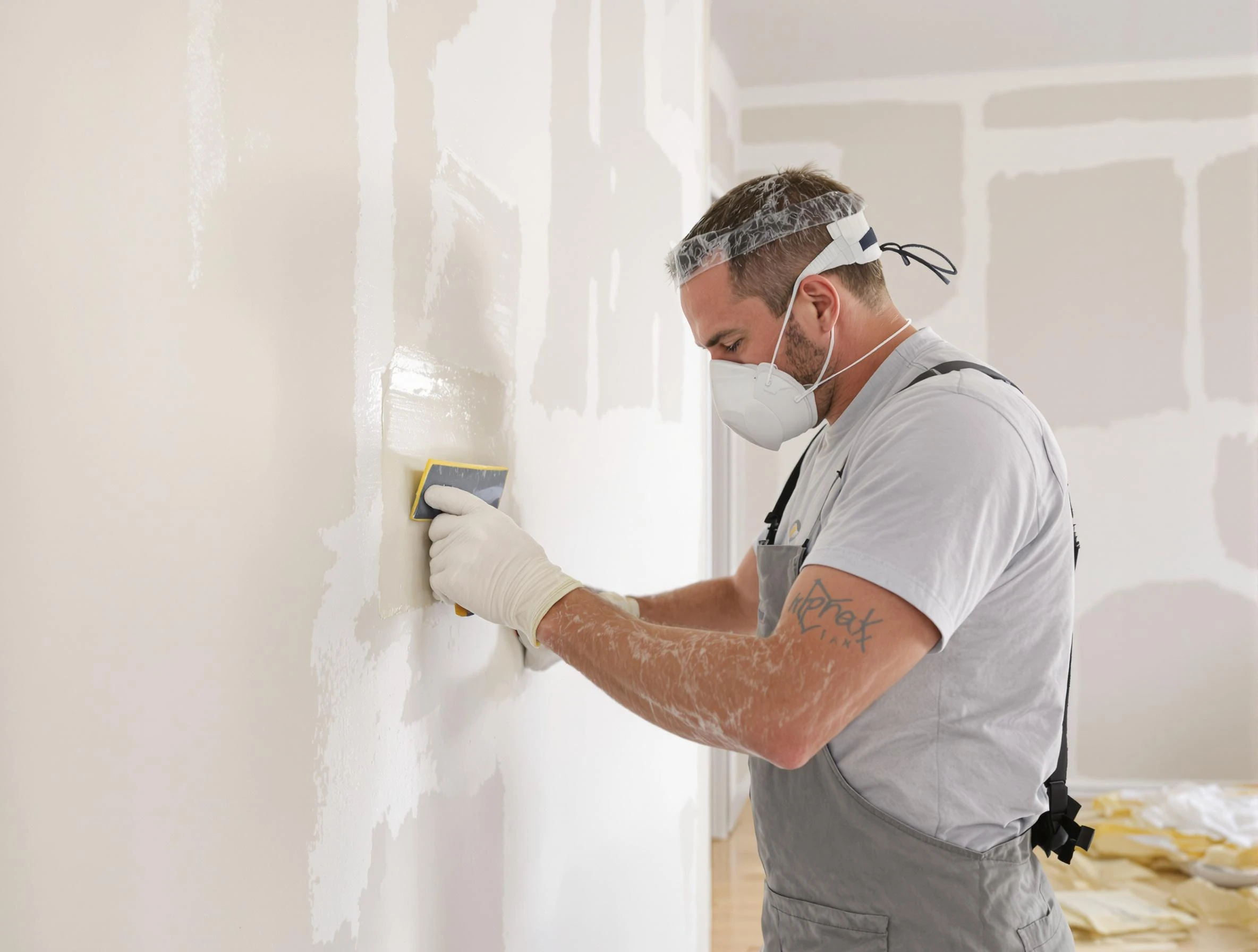Sun City House Painters technician applying mud to drywall seams in Sun City, AZ